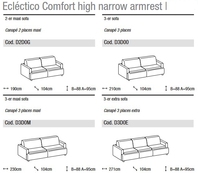Dimensiones del Sofá Eclectico Comfort Ditre Italia para 2 y 3 Asientos Lineales